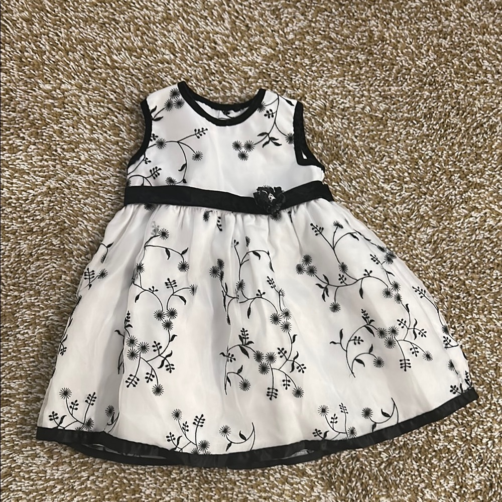 Charming Black and White Floral Kids Dress